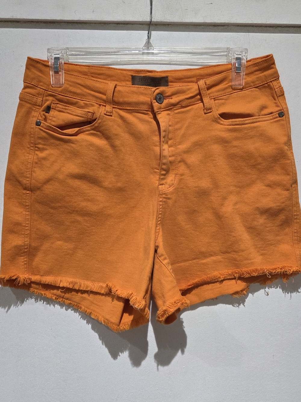 Judy Blue Bright Orange Frayed Hem Denim Shorts